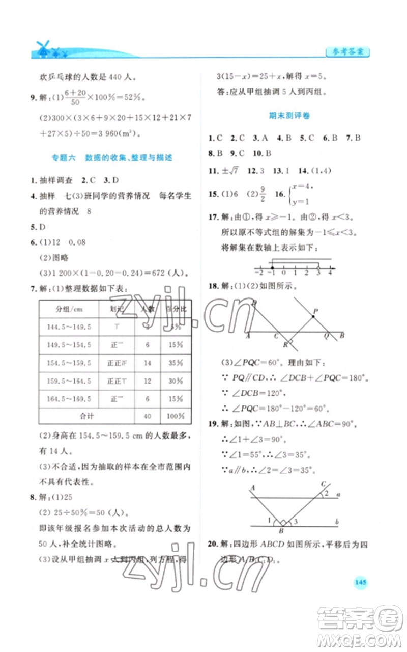 人民教育出版社2023績優(yōu)學(xué)案七年級(jí)數(shù)學(xué)下冊(cè)人教版參考答案