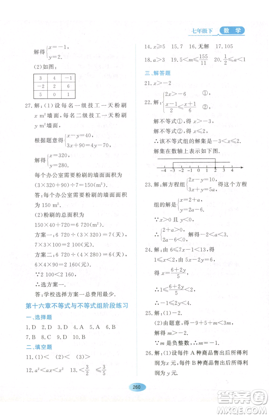 黑龍江教育出版社2023資源與評價七年級下冊數(shù)學人教版54制參考答案