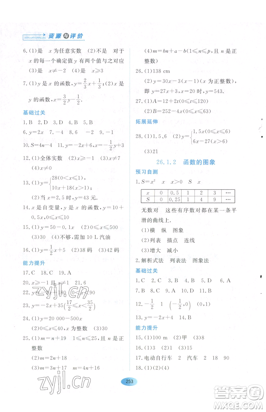 黑龍江教育出版社2023資源與評(píng)價(jià)八年級(jí)下冊(cè)數(shù)學(xué)人教版54制參考答案