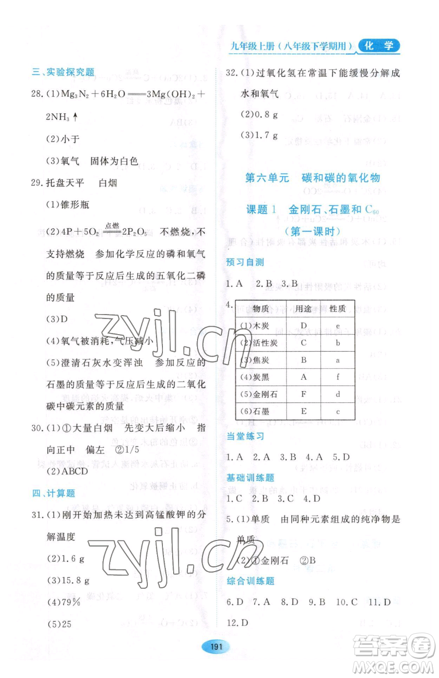 黑龍江教育出版社2023資源與評價八年級下冊化學人教版參考答案
