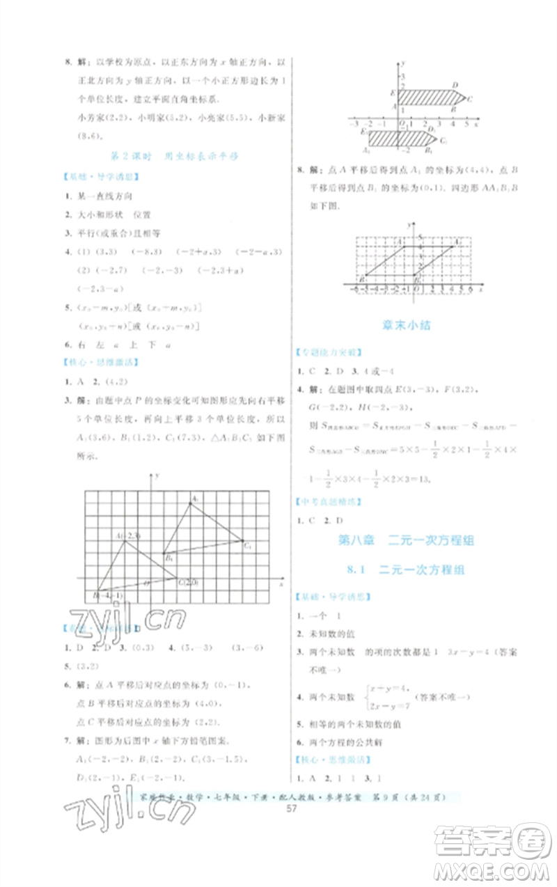貴州科技出版社2023家庭作業(yè)七年級數(shù)學(xué)下冊人教版參考答案