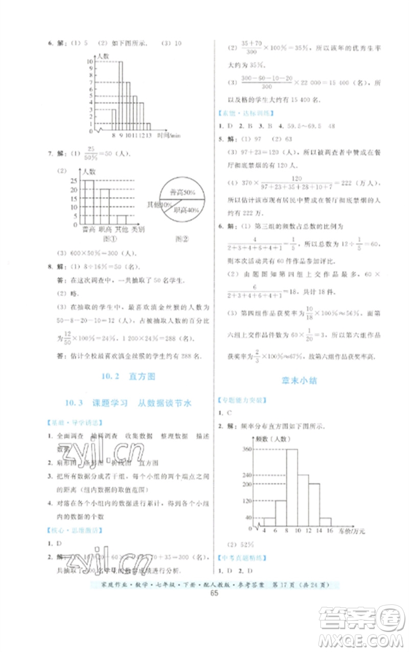 貴州科技出版社2023家庭作業(yè)七年級數(shù)學(xué)下冊人教版參考答案