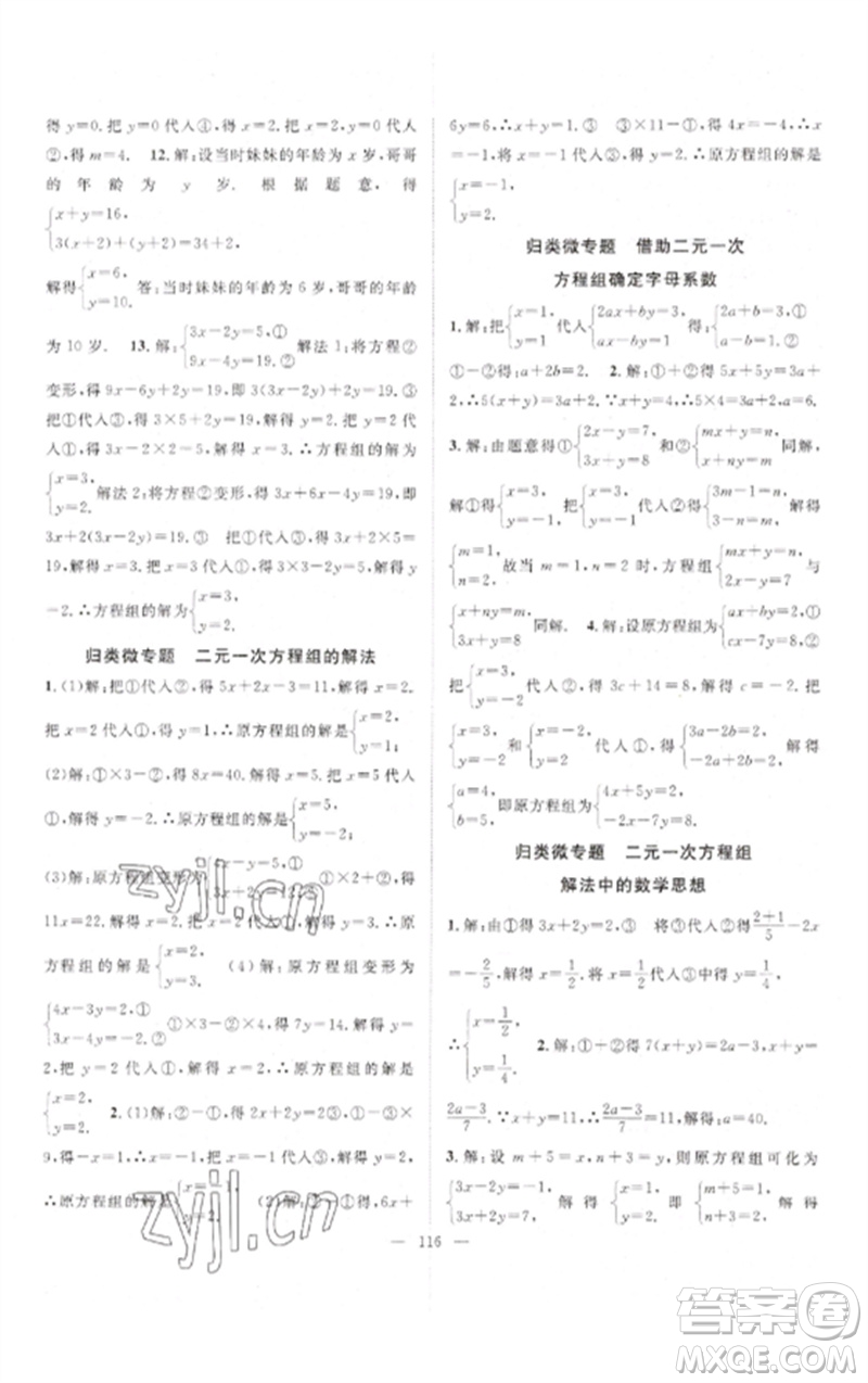 長江少年兒童出版社2023優(yōu)質(zhì)課堂導(dǎo)學(xué)案B自主作業(yè)七年級數(shù)學(xué)下冊人教版參考答案