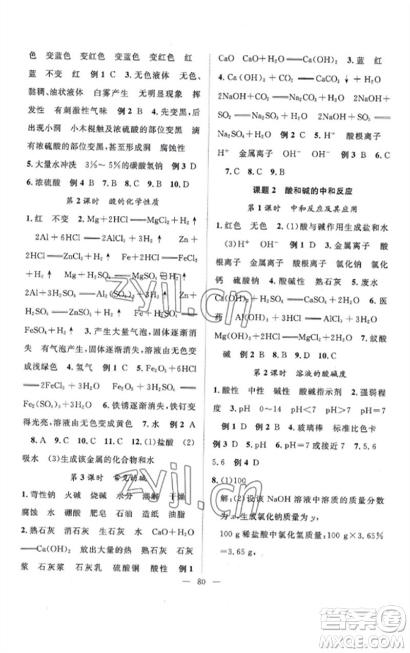 長江少年兒童出版社2023優(yōu)質課堂導學案B課后作業(yè)九年級化學下冊人教版參考答案