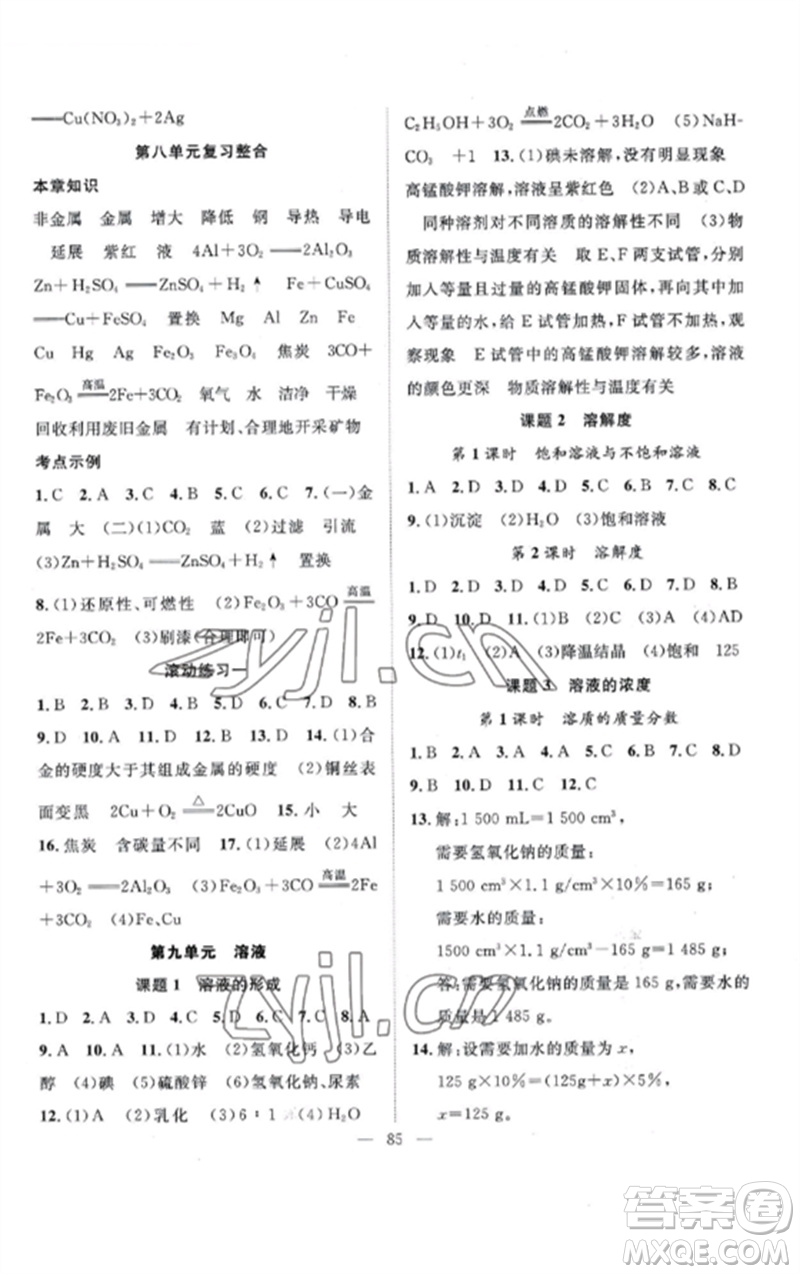 長江少年兒童出版社2023優(yōu)質課堂導學案B課后作業(yè)九年級化學下冊人教版參考答案