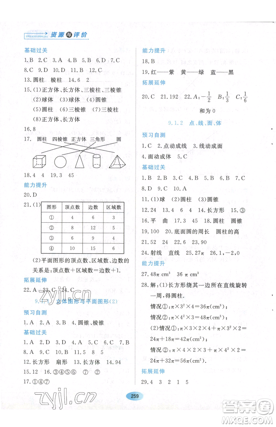 黑龍江教育出版社2023資源與評(píng)價(jià)六年級(jí)下冊(cè)數(shù)學(xué)人教版54制參考答案