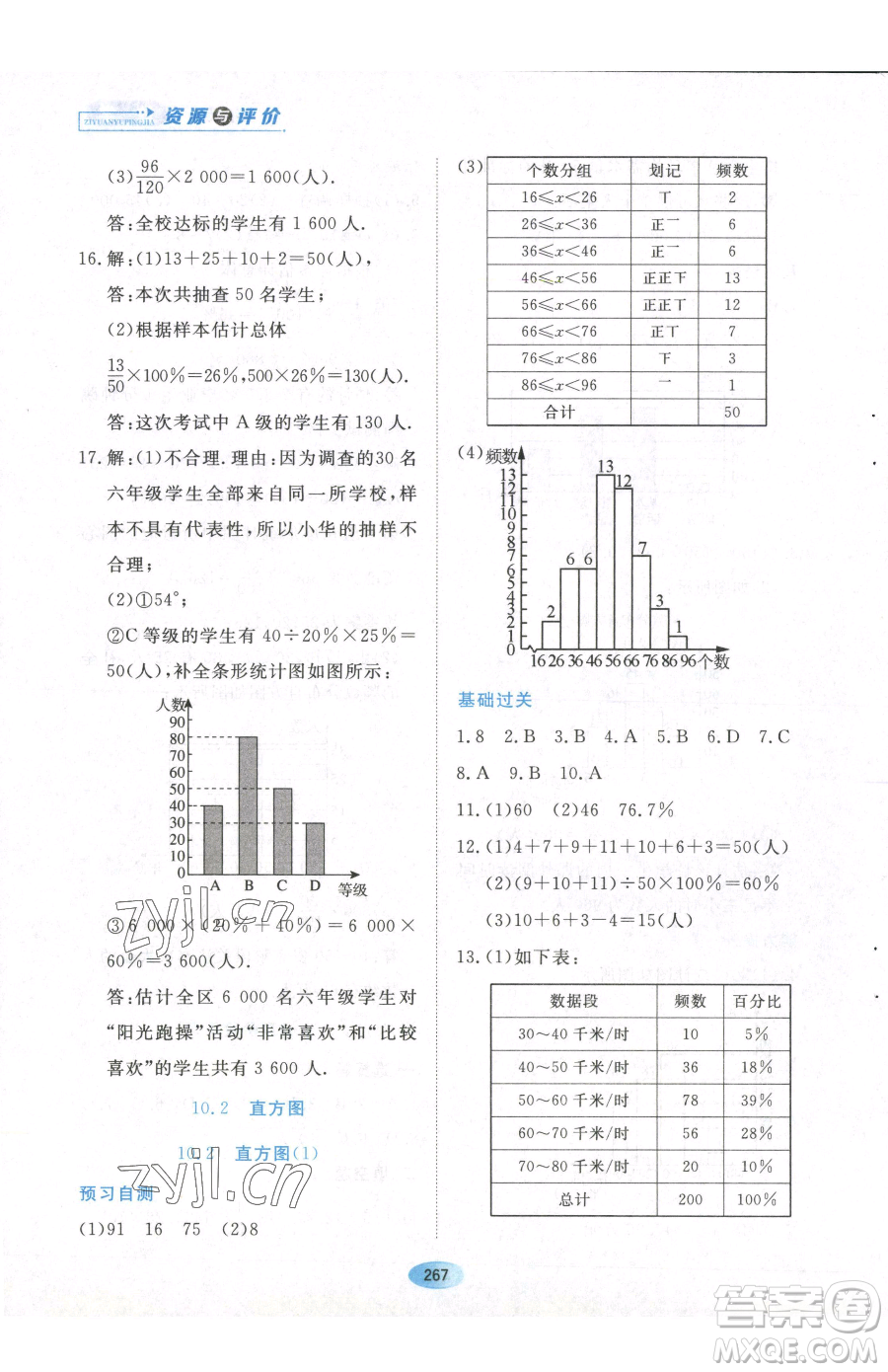 黑龍江教育出版社2023資源與評(píng)價(jià)六年級(jí)下冊(cè)數(shù)學(xué)人教版54制參考答案