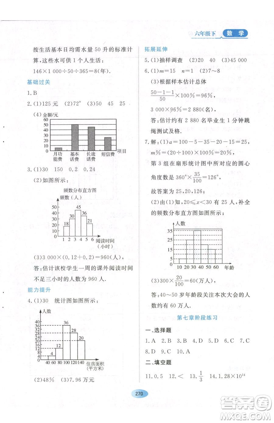 黑龍江教育出版社2023資源與評(píng)價(jià)六年級(jí)下冊(cè)數(shù)學(xué)人教版54制參考答案