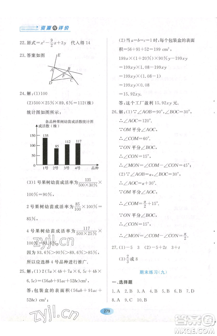 黑龍江教育出版社2023資源與評(píng)價(jià)六年級(jí)下冊(cè)數(shù)學(xué)人教版54制參考答案