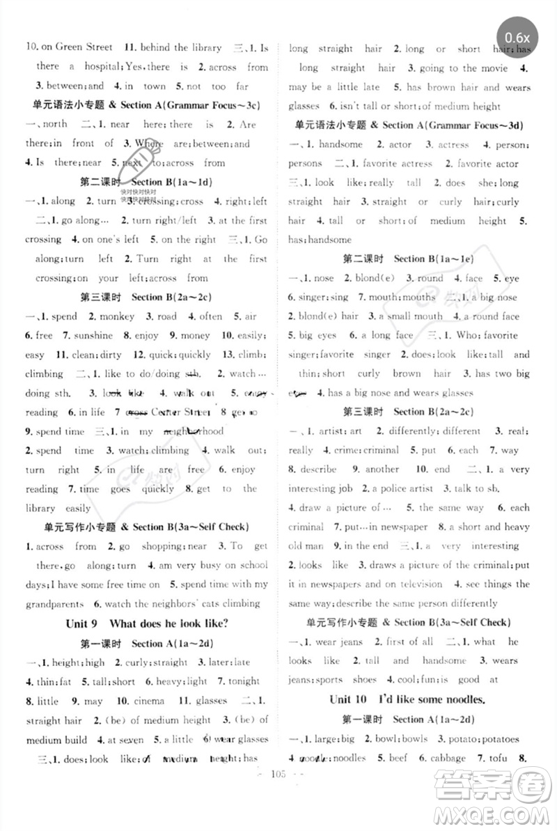 長江少年兒童出版社2023優(yōu)質(zhì)課堂導(dǎo)學(xué)案B自主作業(yè)七年級英語下冊人教版參考答案