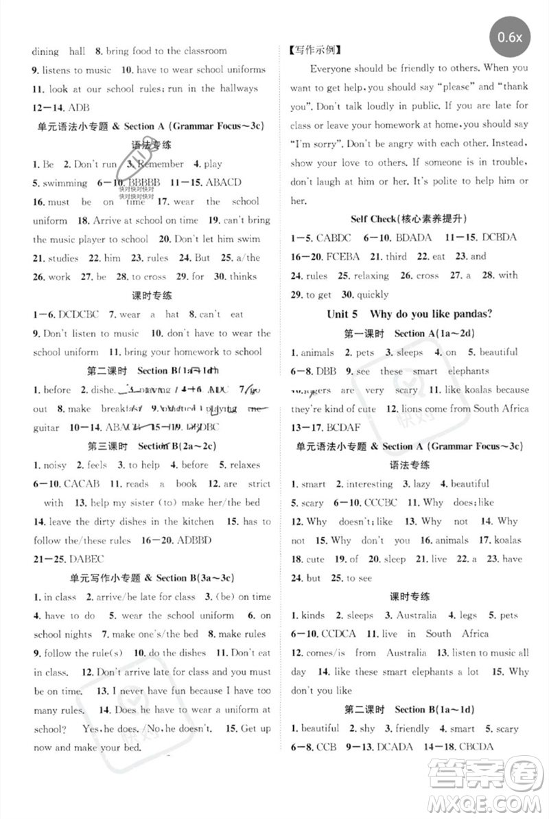 長江少年兒童出版社2023優(yōu)質(zhì)課堂導(dǎo)學(xué)案B自主作業(yè)七年級英語下冊人教版參考答案