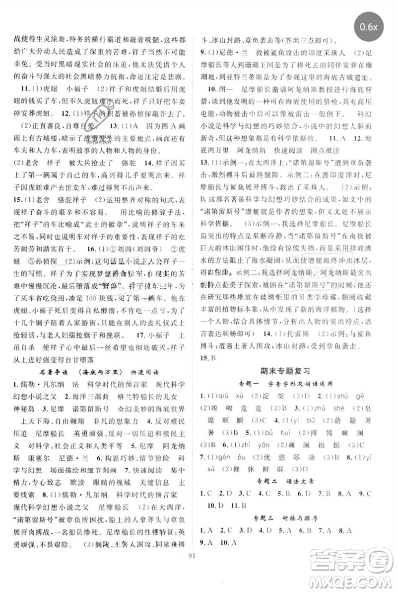 長江少年兒童出版社2023優(yōu)質(zhì)課堂導學案B自主作業(yè)七年級語文下冊人教版參考答案