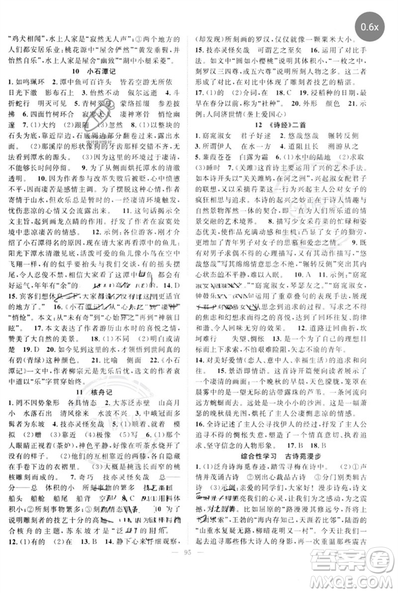 長江少年兒童出版社2023優(yōu)質(zhì)課堂導(dǎo)學(xué)案B自主作業(yè)八年級語文下冊人教版參考答案