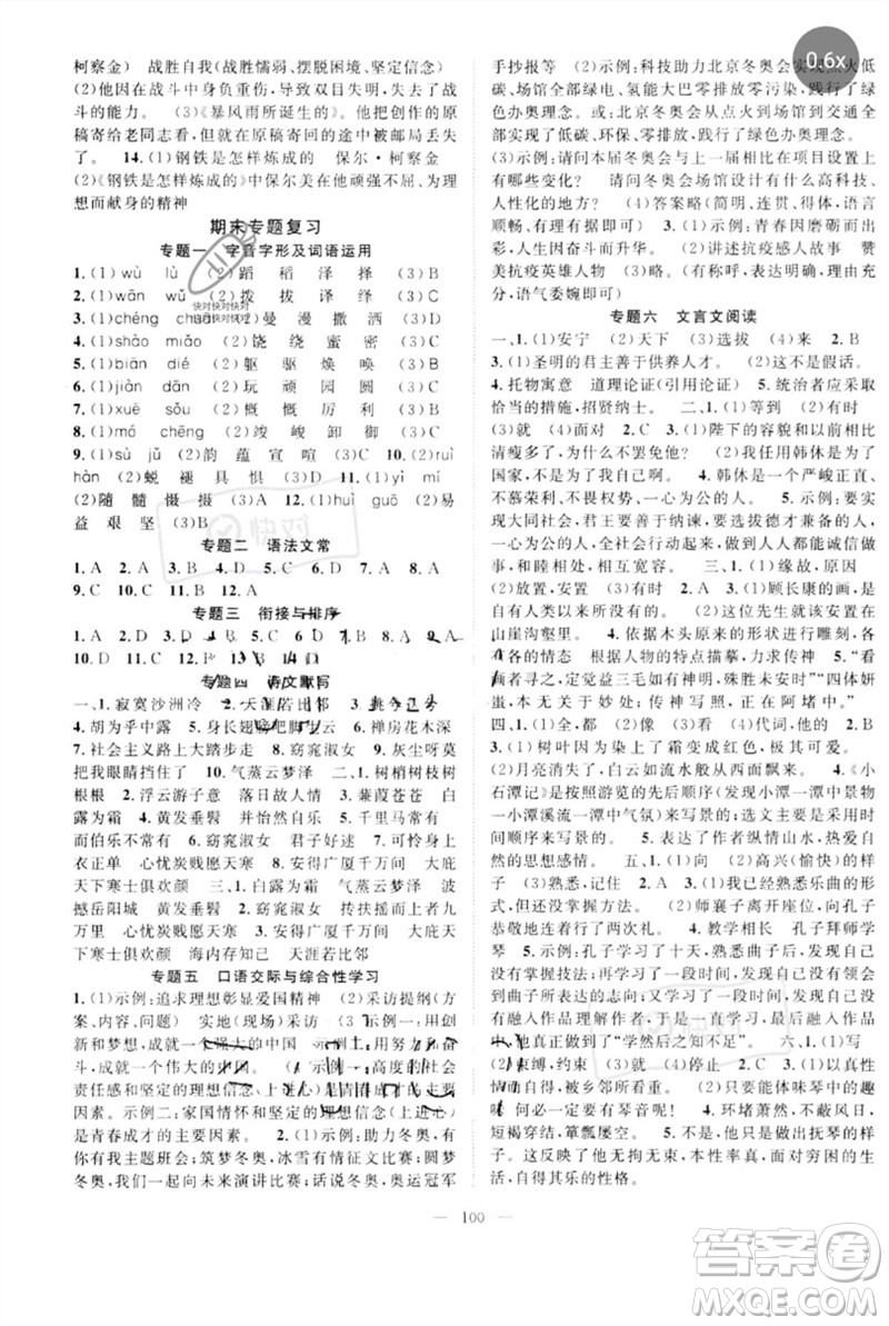長江少年兒童出版社2023優(yōu)質(zhì)課堂導(dǎo)學(xué)案B自主作業(yè)八年級語文下冊人教版參考答案