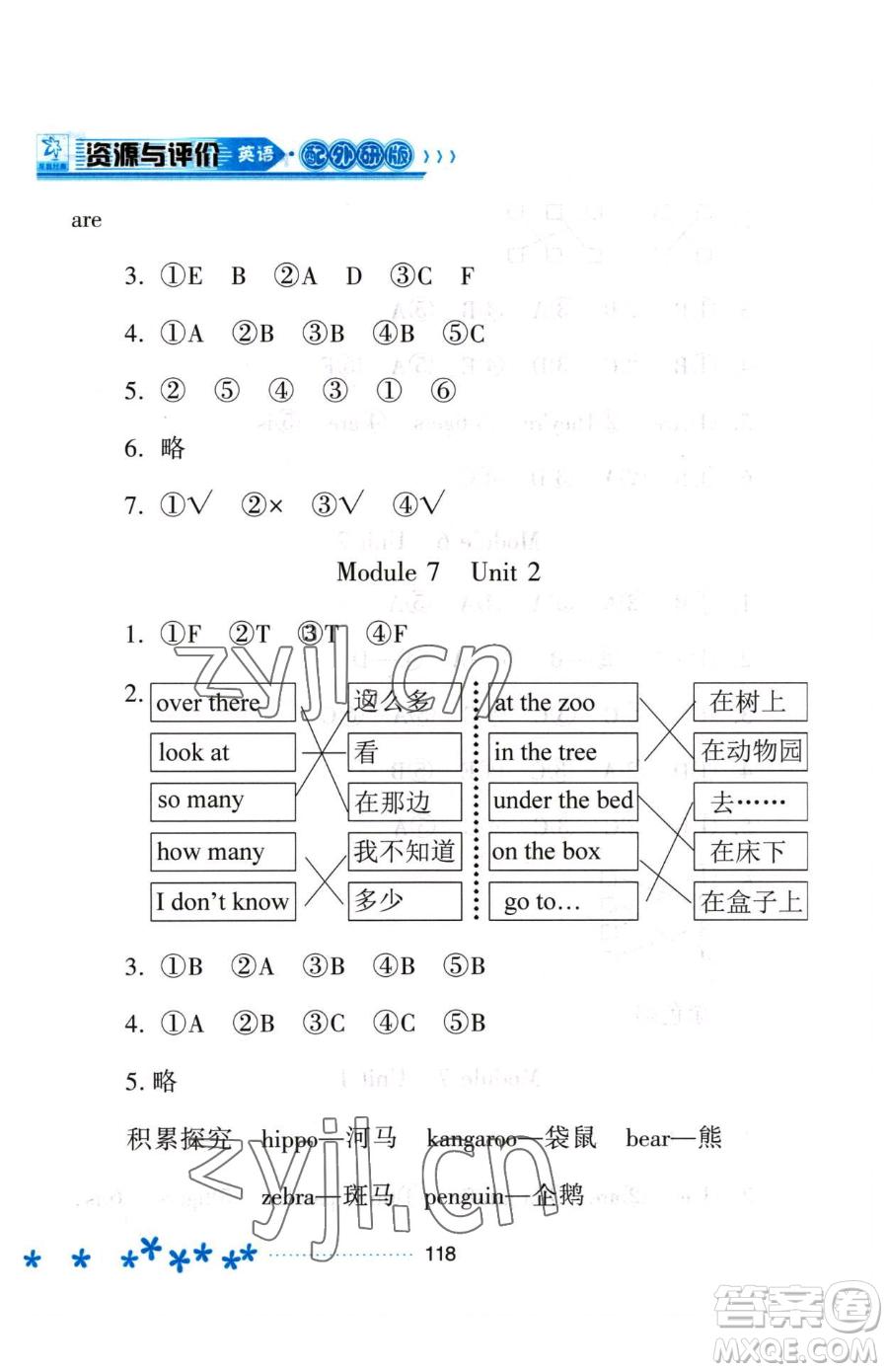 黑龍江教育出版社2023資源與評價一年級下冊英語外研版參考答案