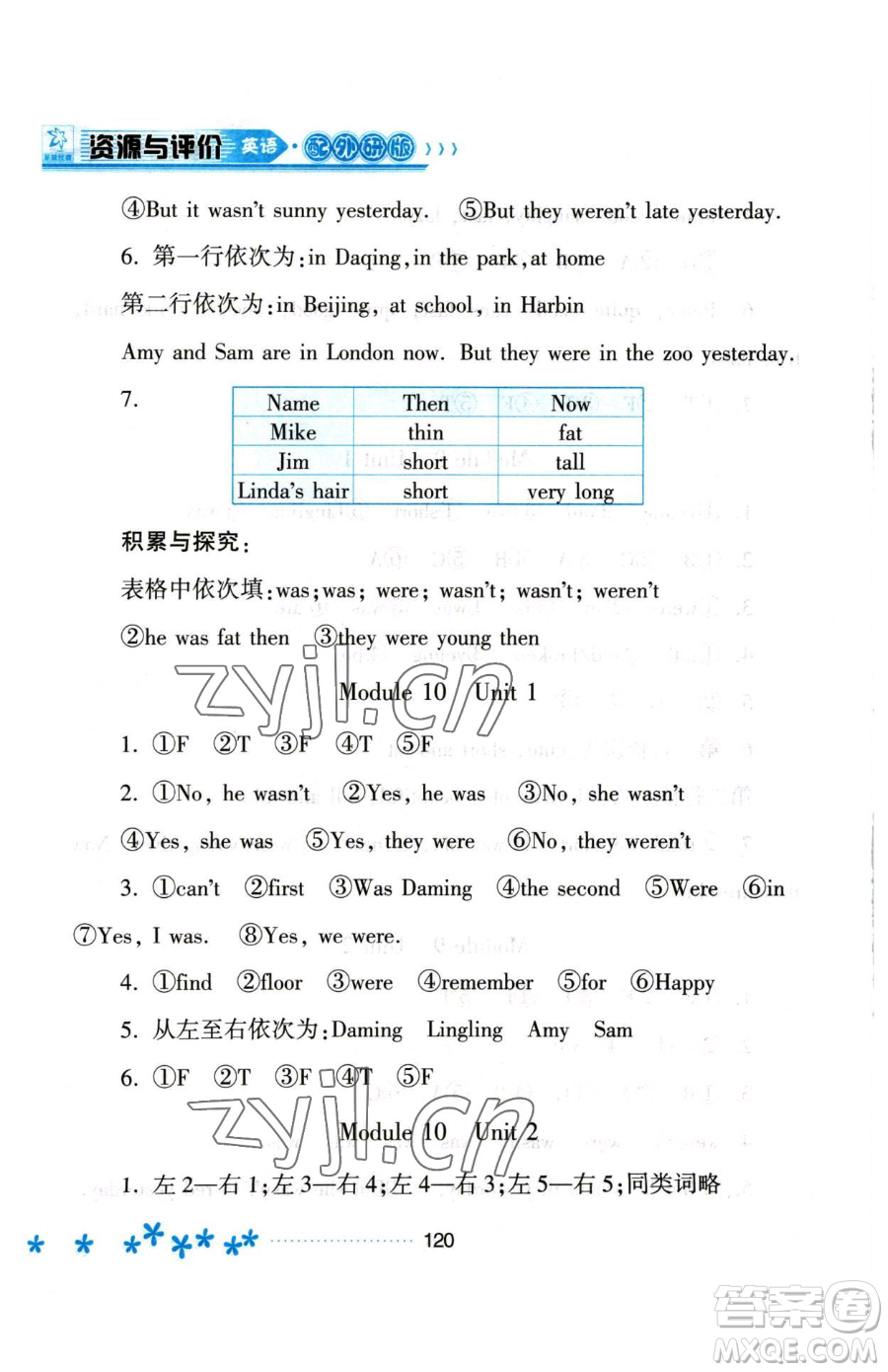黑龍江教育出版社2023資源與評價三年級下冊英語外研版參考答案