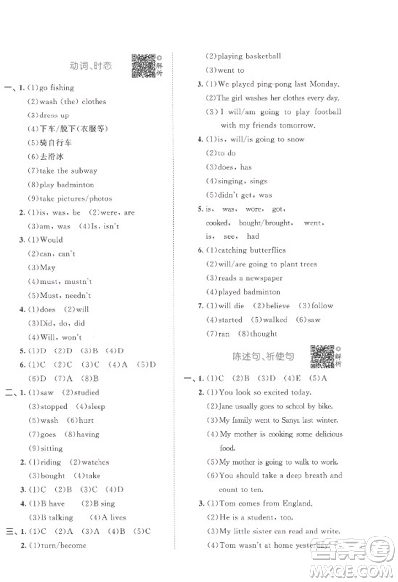 首都師范大學(xué)出版社2023年53小升初總復(fù)習(xí)考前講練測六年級英語全冊人教版參考答案