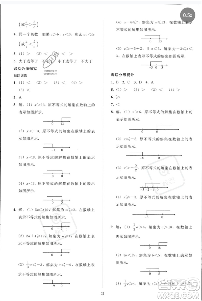 人民教育出版社2023同步輕松練習(xí)七年級(jí)數(shù)學(xué)下冊(cè)人教版參考答案