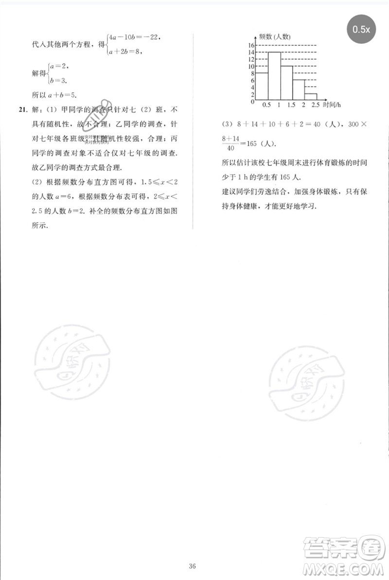 人民教育出版社2023同步輕松練習(xí)七年級(jí)數(shù)學(xué)下冊(cè)人教版參考答案