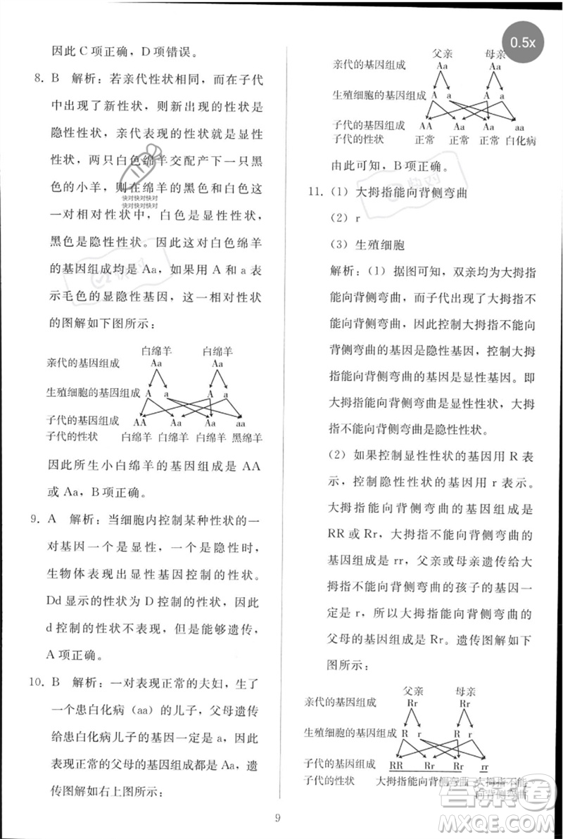 人民教育出版社2023同步輕松練習(xí)八年級(jí)生物下冊人教版參考答案