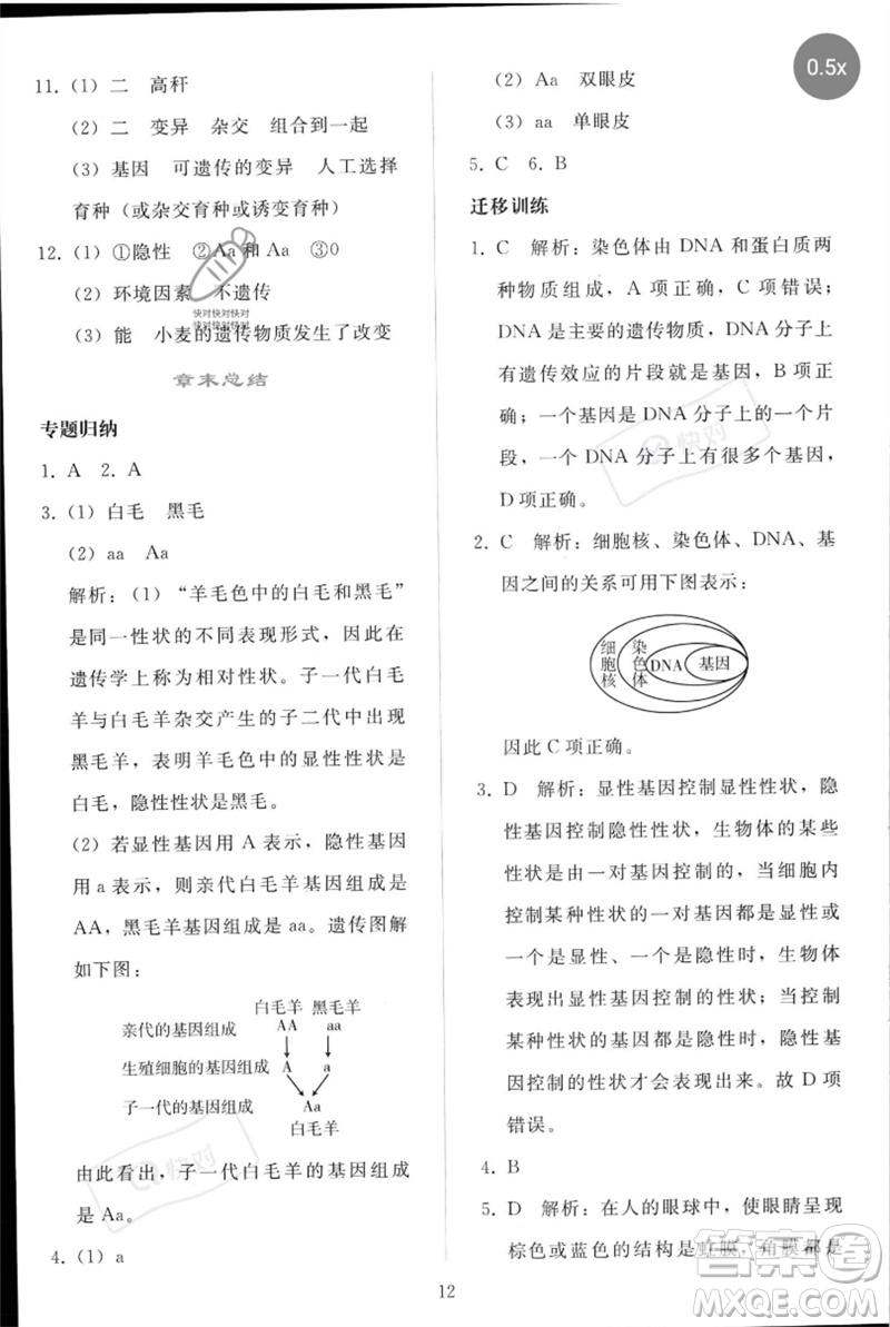 人民教育出版社2023同步輕松練習(xí)八年級(jí)生物下冊人教版參考答案