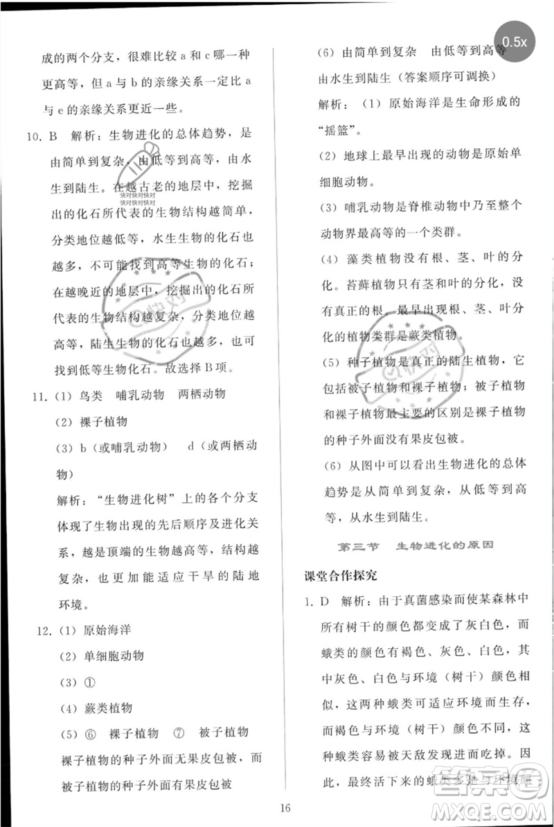 人民教育出版社2023同步輕松練習(xí)八年級(jí)生物下冊人教版參考答案