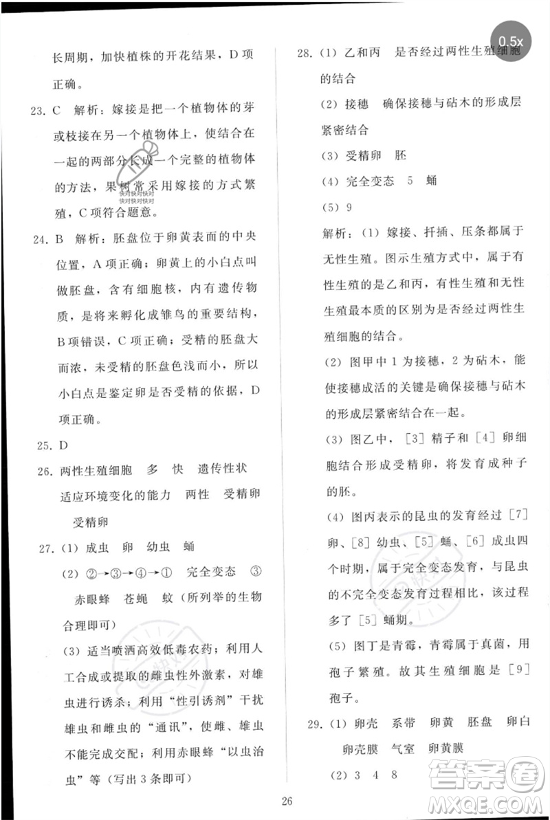 人民教育出版社2023同步輕松練習(xí)八年級(jí)生物下冊人教版參考答案