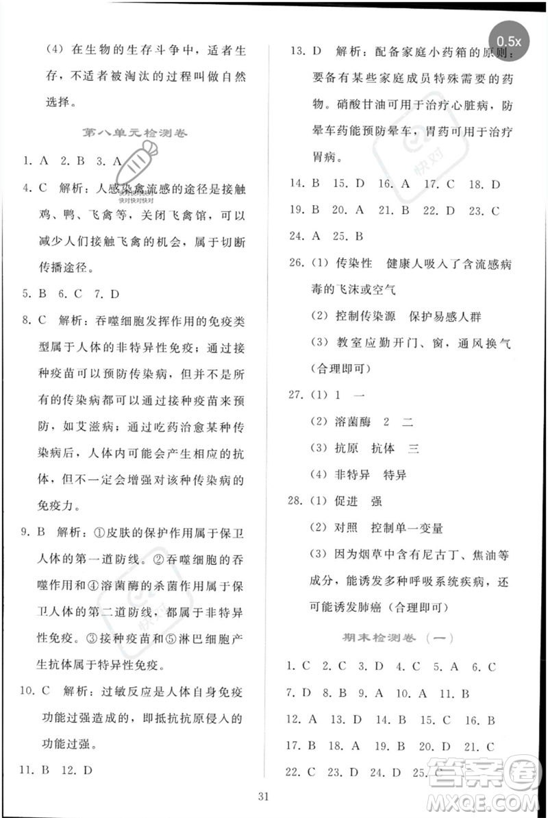 人民教育出版社2023同步輕松練習(xí)八年級(jí)生物下冊人教版參考答案