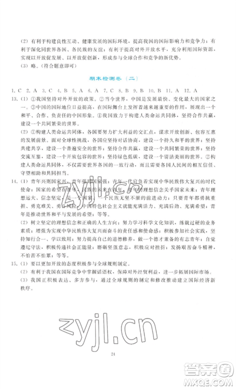 人民教育出版社2023同步輕松練習(xí)九年級(jí)道德與法治下冊(cè)人教版參考答案