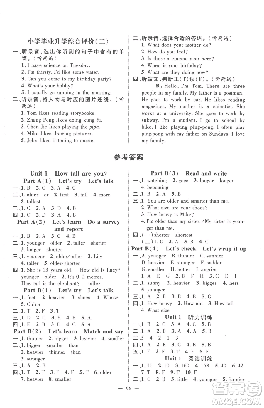 江西教育出版社2023名師測控六年級(jí)下冊英語人教版參考答案