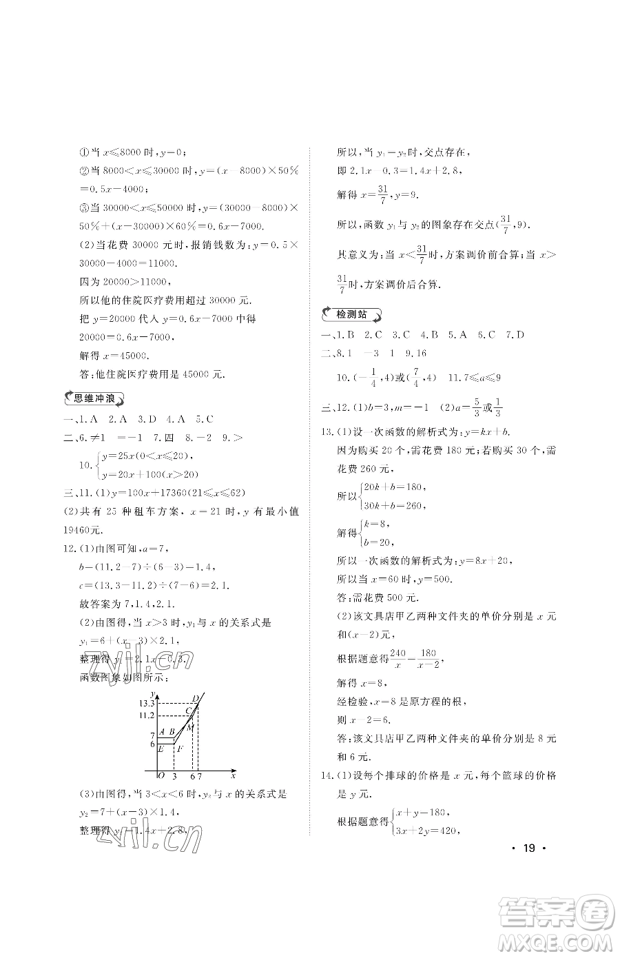 山東人民出版社2023初中卷行知天下八年級下冊數(shù)學(xué)青島版參考答案