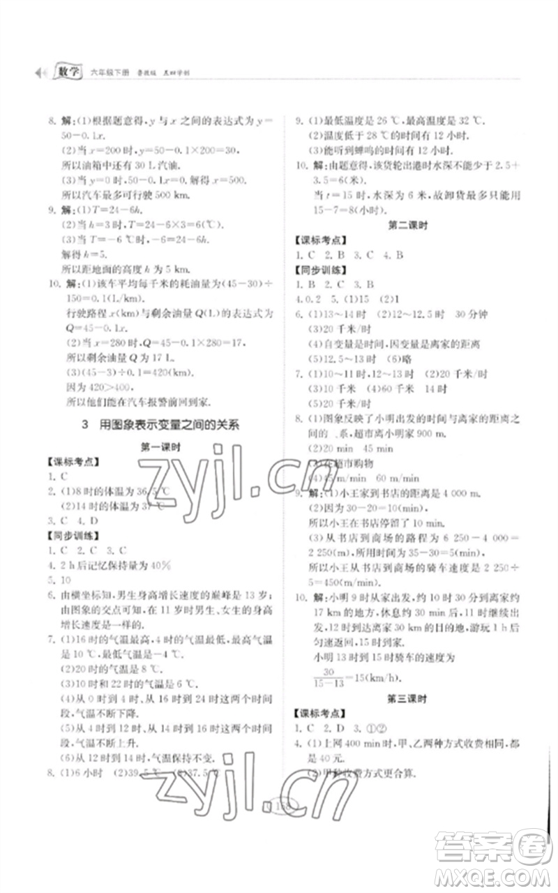 山東科學(xué)技術(shù)出版社2023初中同步練習(xí)冊(cè)六年級(jí)數(shù)學(xué)下冊(cè)魯教版五四制參考答案