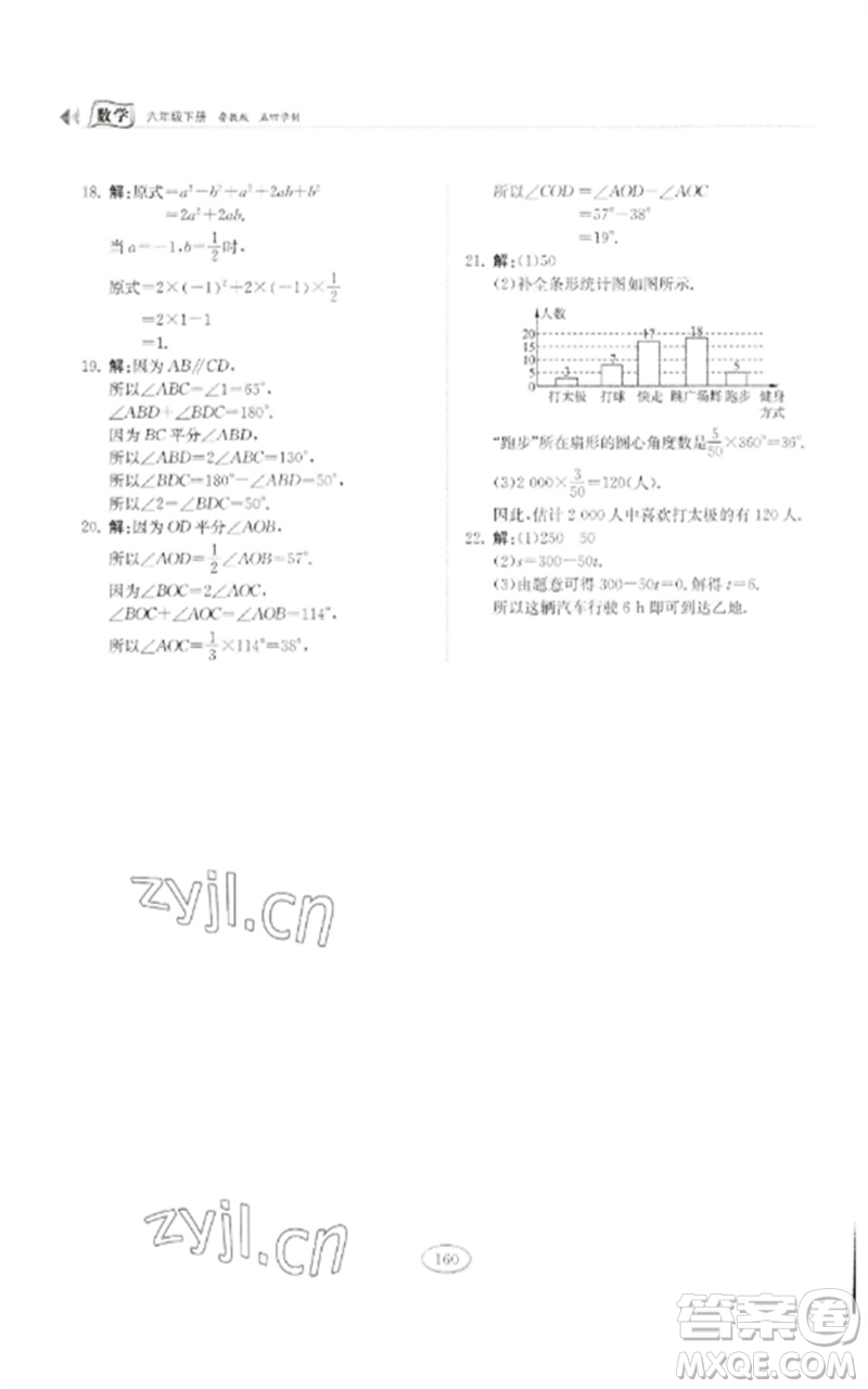 山東科學(xué)技術(shù)出版社2023初中同步練習(xí)冊(cè)六年級(jí)數(shù)學(xué)下冊(cè)魯教版五四制參考答案