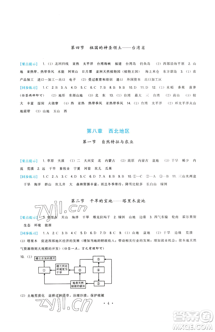 福建人民出版社2023頂尖課課練八年級(jí)下冊(cè)地理人教版參考答案