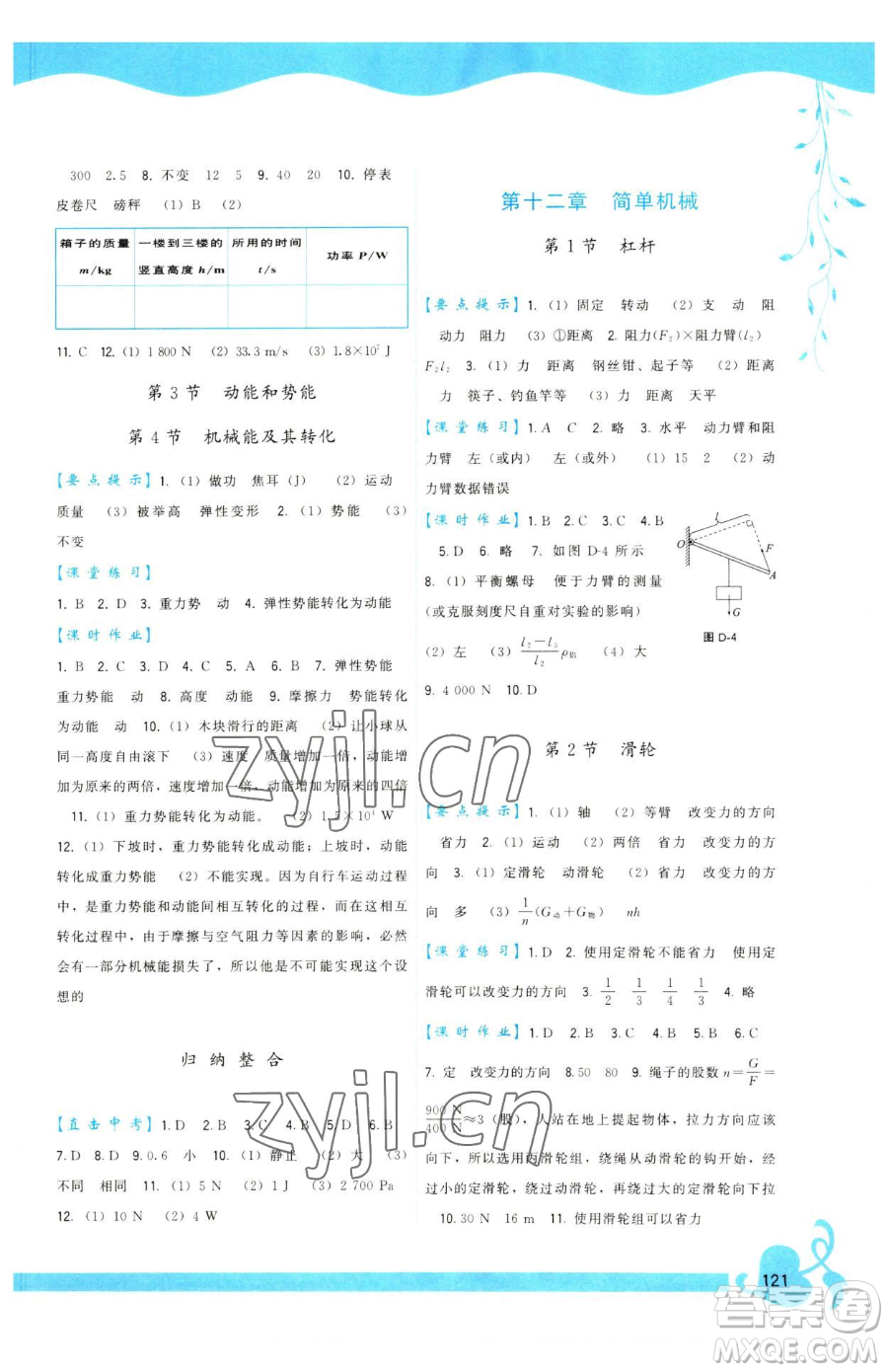 福建人民出版社2023頂尖課課練八年級下冊物理人教版參考答案