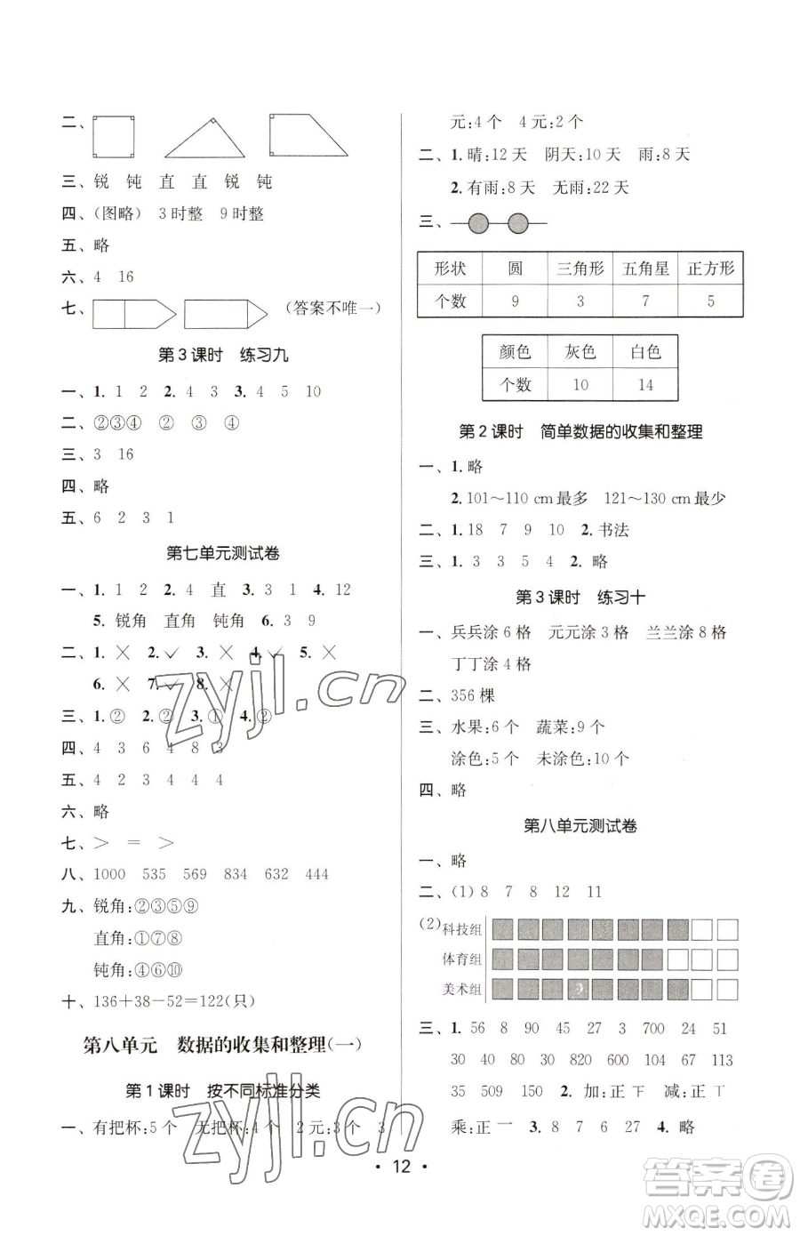 江蘇鳳凰美術(shù)出版社2023課時(shí)金練二年級下冊數(shù)學(xué)江蘇版參考答案