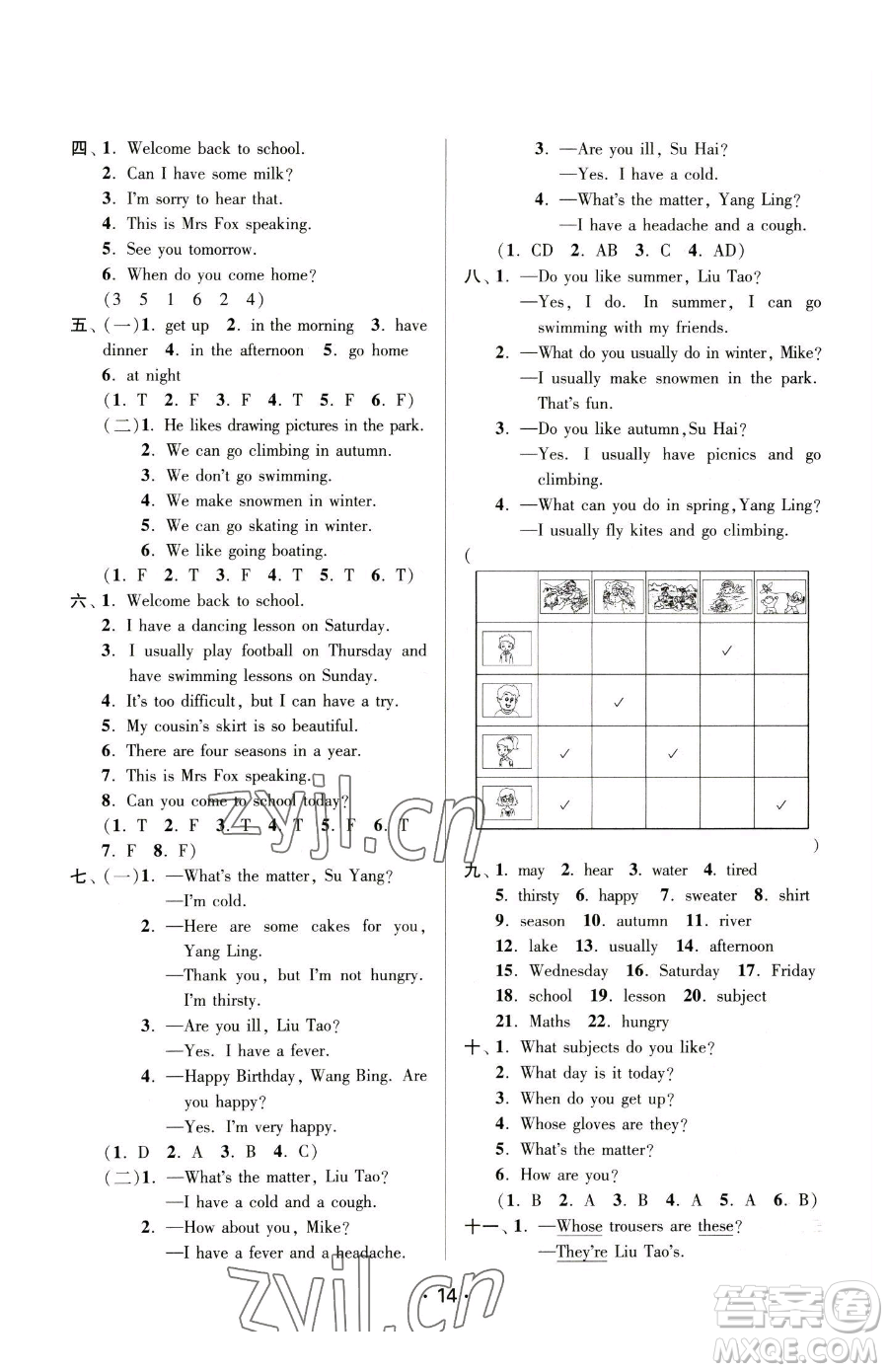 江蘇鳳凰美術(shù)出版社2023課時(shí)金練四年級下冊英語江蘇版參考答案