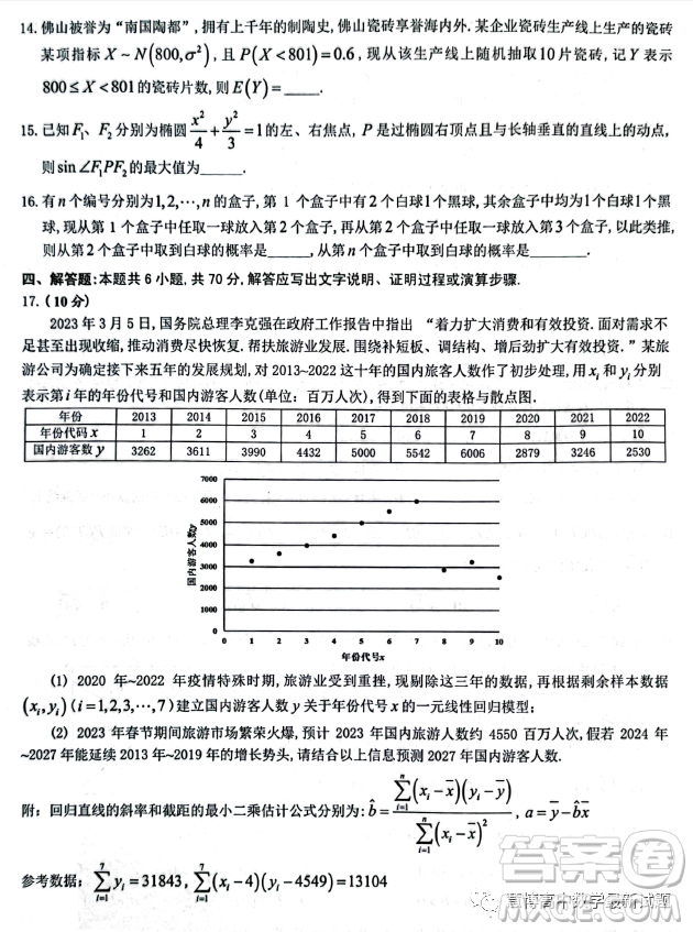 2022-2023學(xué)年佛山市普通高中教學(xué)質(zhì)量檢測二高三數(shù)學(xué)試卷答案