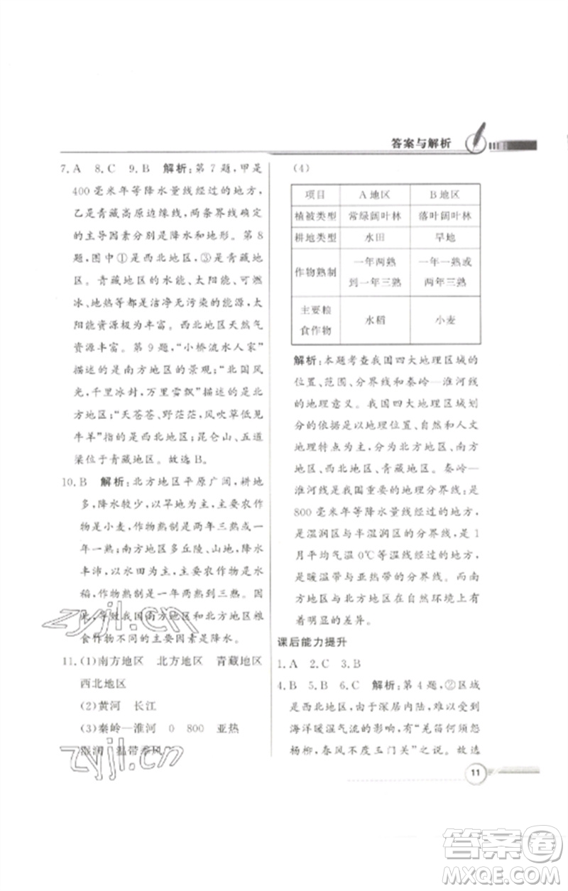 廣東教育出版社2023同步導(dǎo)學(xué)與優(yōu)化訓(xùn)練七年級地理下冊中圖版參考答案