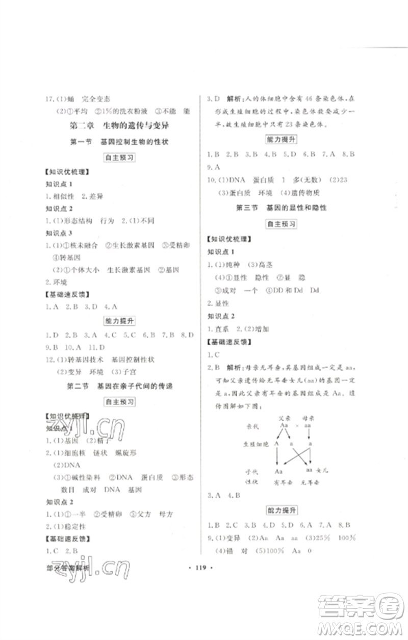 廣東教育出版社2023同步導(dǎo)學(xué)與優(yōu)化訓(xùn)練八年級(jí)生物下冊(cè)人教版參考答案