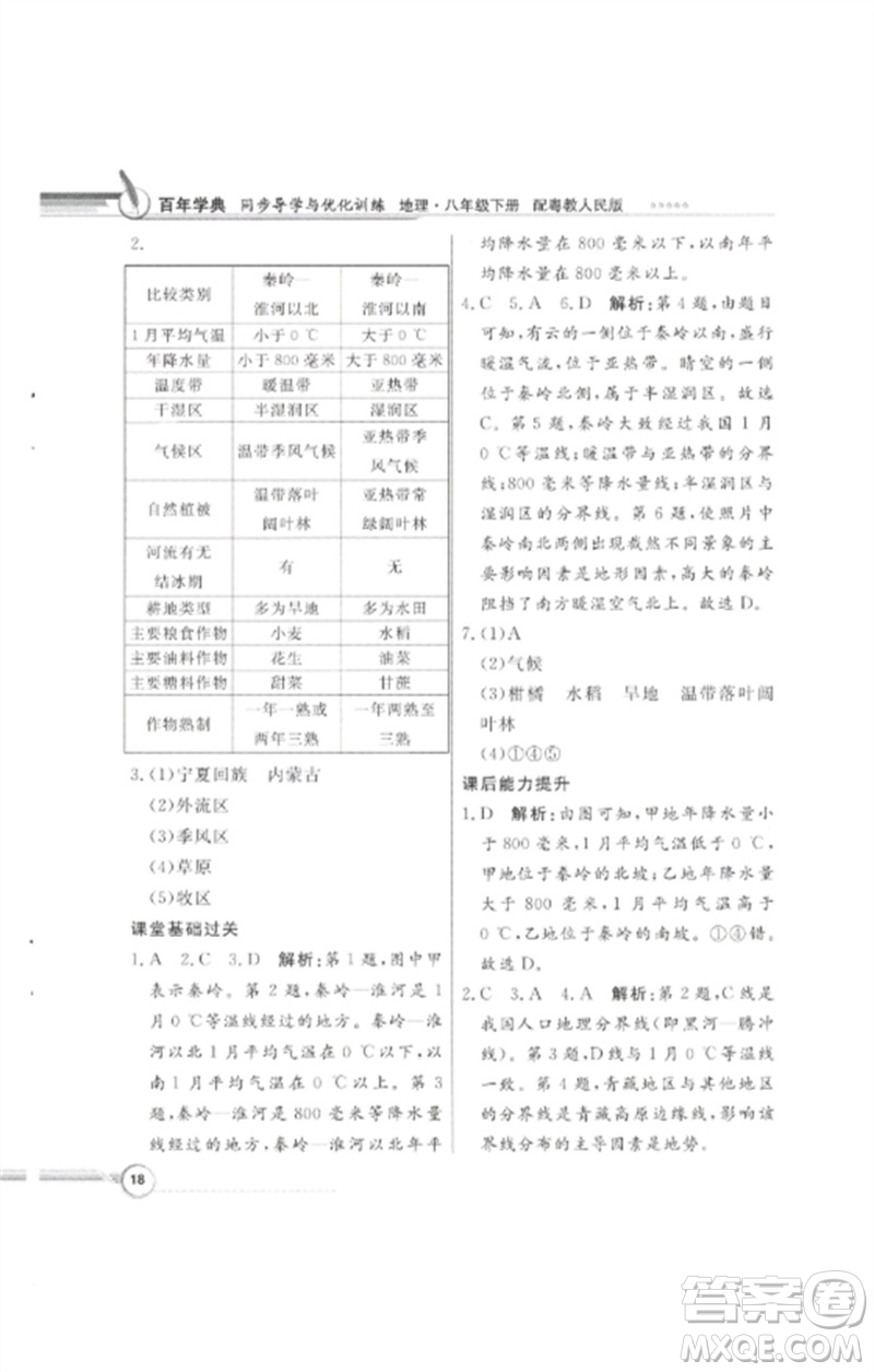 廣東教育出版社2023同步導(dǎo)學(xué)與優(yōu)化訓(xùn)練八年級(jí)地理下冊(cè)粵人版四川專版參考答案
