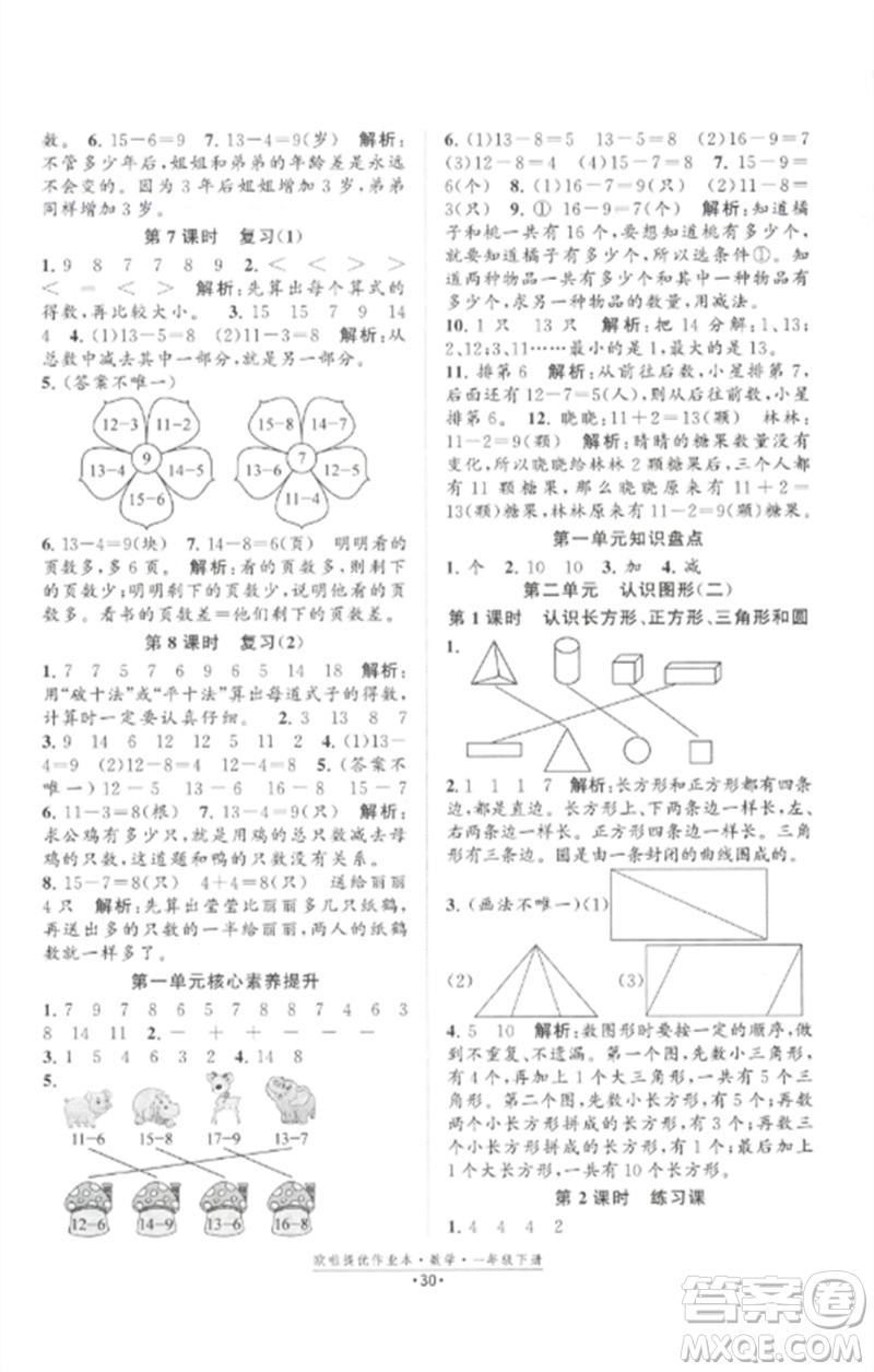 江蘇鳳凰美術(shù)出版社2023歐啦提優(yōu)作業(yè)本一年級(jí)數(shù)學(xué)下冊(cè)蘇教版參考答案