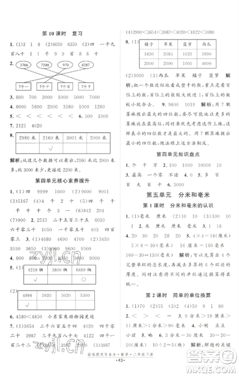 江蘇鳳凰美術出版社2023歐啦提優(yōu)作業(yè)本二年級數(shù)學下冊蘇教版參考答案