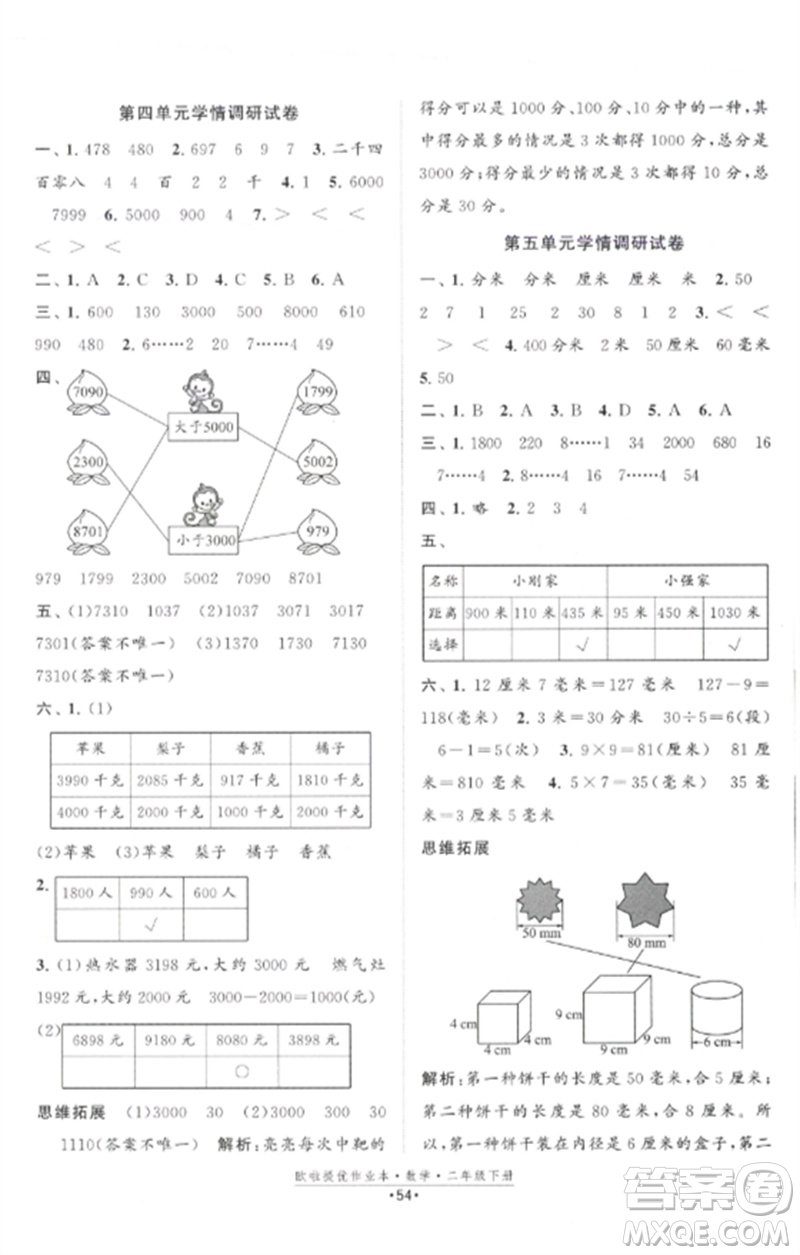 江蘇鳳凰美術出版社2023歐啦提優(yōu)作業(yè)本二年級數(shù)學下冊蘇教版參考答案