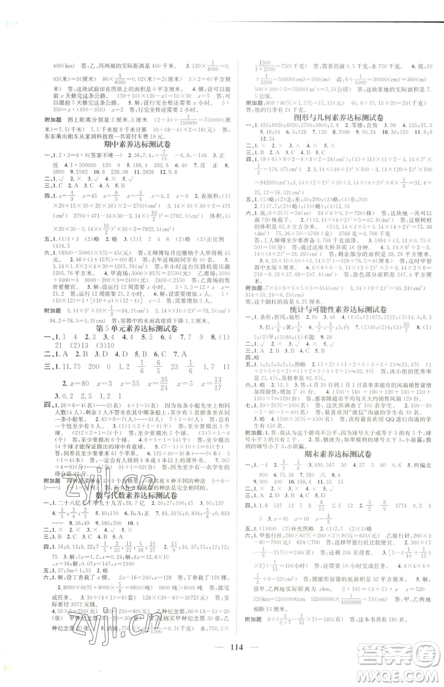 天津科學技術出版社2023智慧花朵六年級下冊數(shù)學人教版參考答案