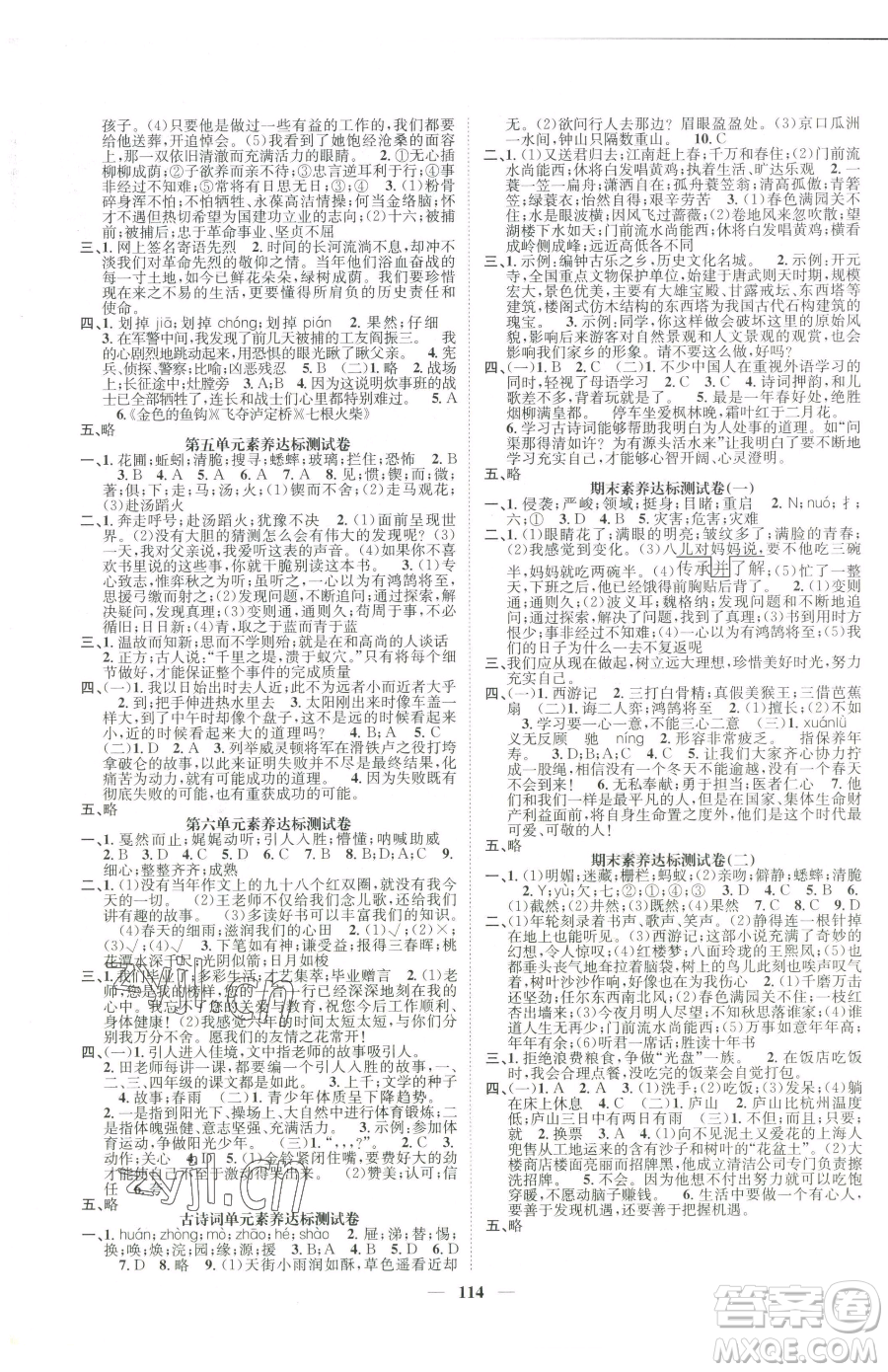 天津科學技術出版社2023智慧花朵六年級下冊語文人教版參考答案