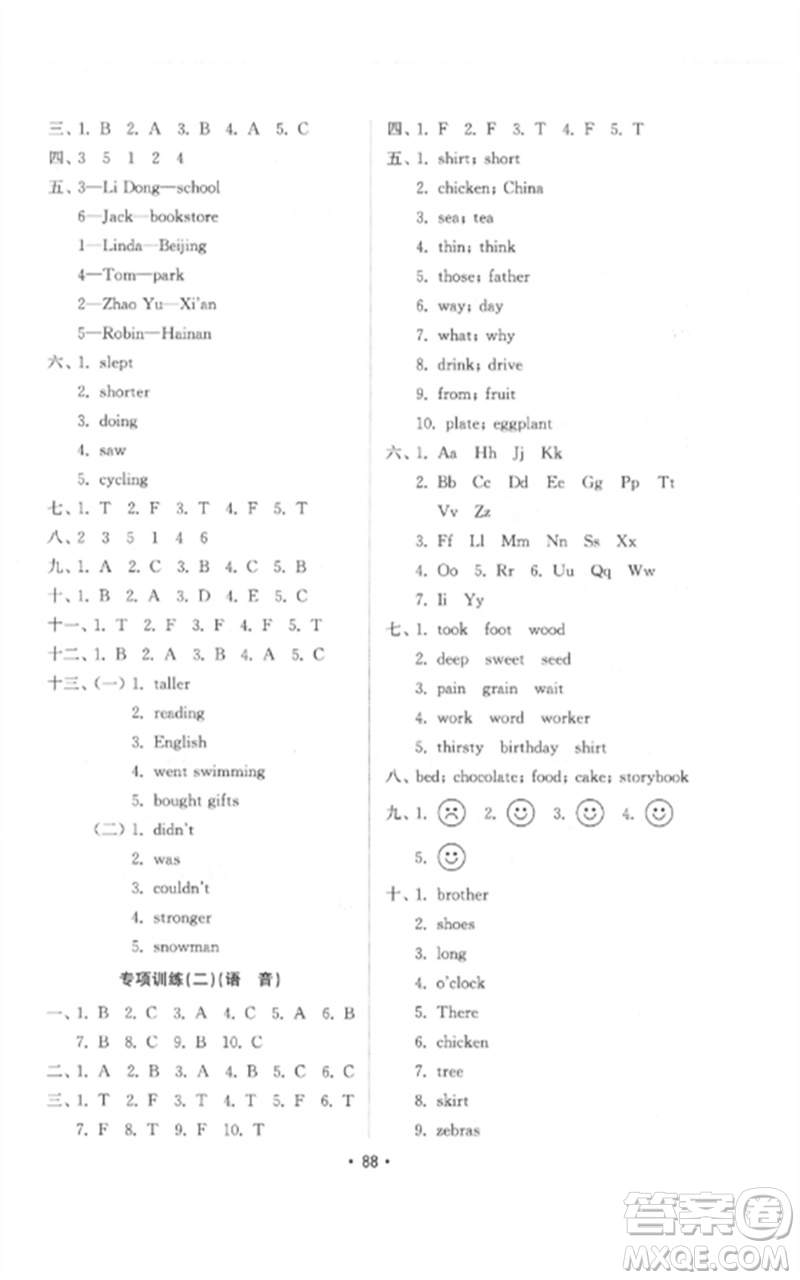 山東教育出版社2023金鑰匙小學(xué)英語試卷基礎(chǔ)練六年級下冊人教版參考答案
