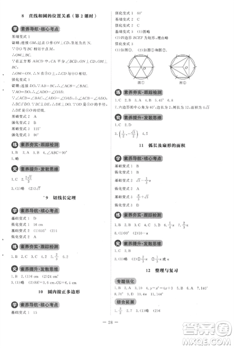 北京師范大學出版社2023初中同步練習冊九年級數學下冊北師大版參考答案