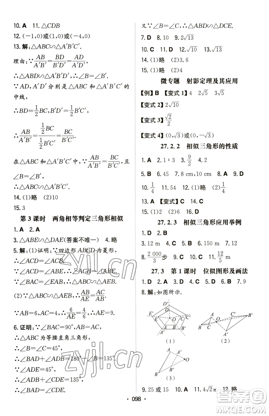 湖南教育出版社2023一本同步訓(xùn)練九年級(jí)下冊(cè)數(shù)學(xué)人教版參考答案