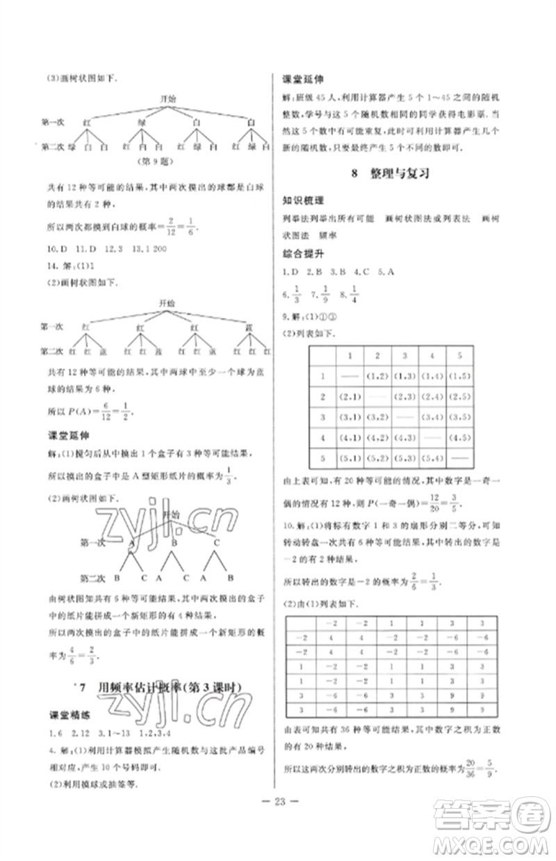 北京師范大學(xué)出版社2023初中同步練習(xí)冊(cè)九年級(jí)數(shù)學(xué)下冊(cè)魯教版五四制參考答案